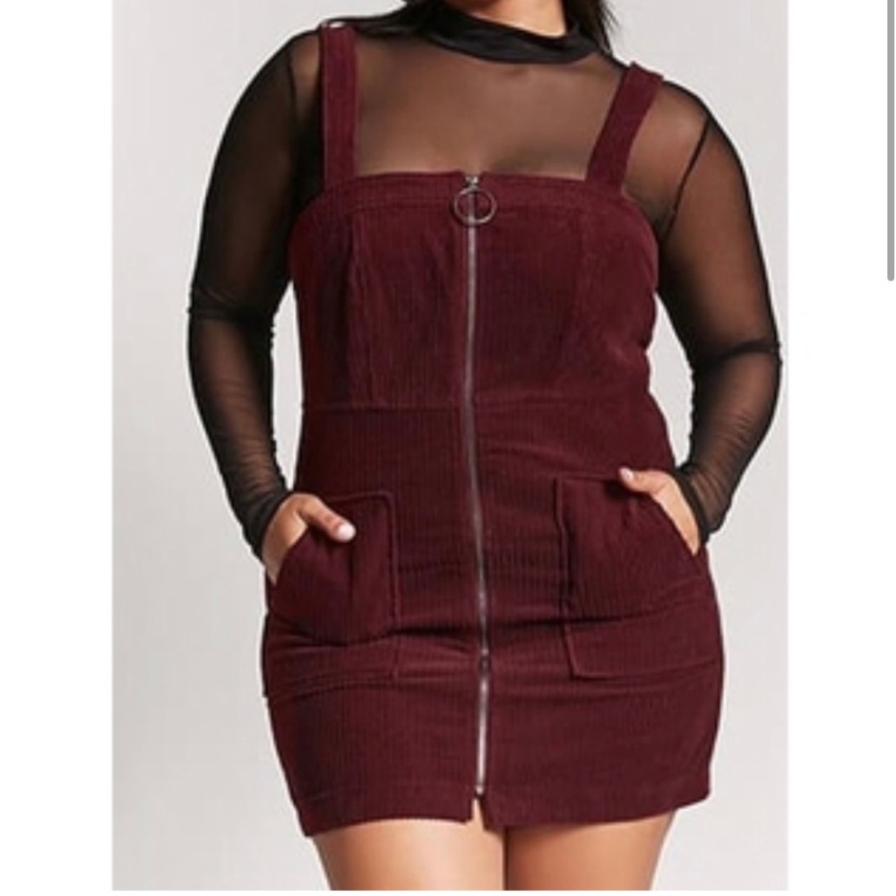 Burgundy Corduroy Overall Dress